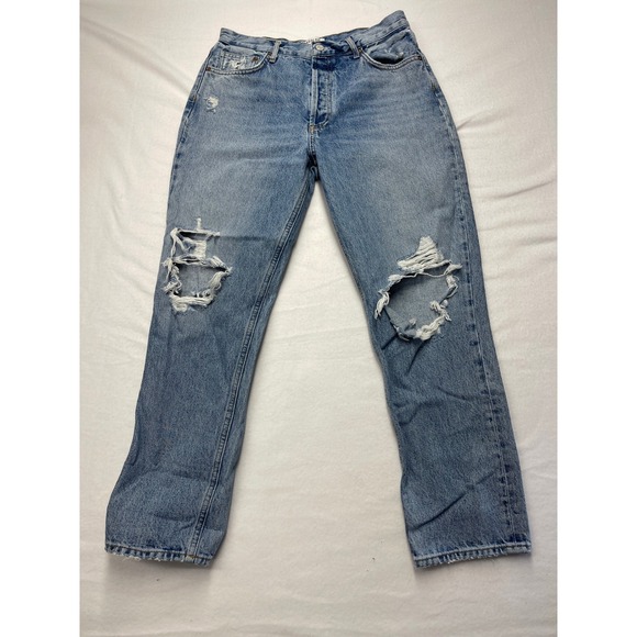 AGOLDE Womens Jeans Size 29 Blue Distressed Straight Leg Denim - Picture 4 of 8